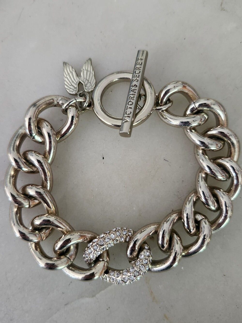 Victoria's Secret Chunky Curb Chain Crystal Link Bracelet